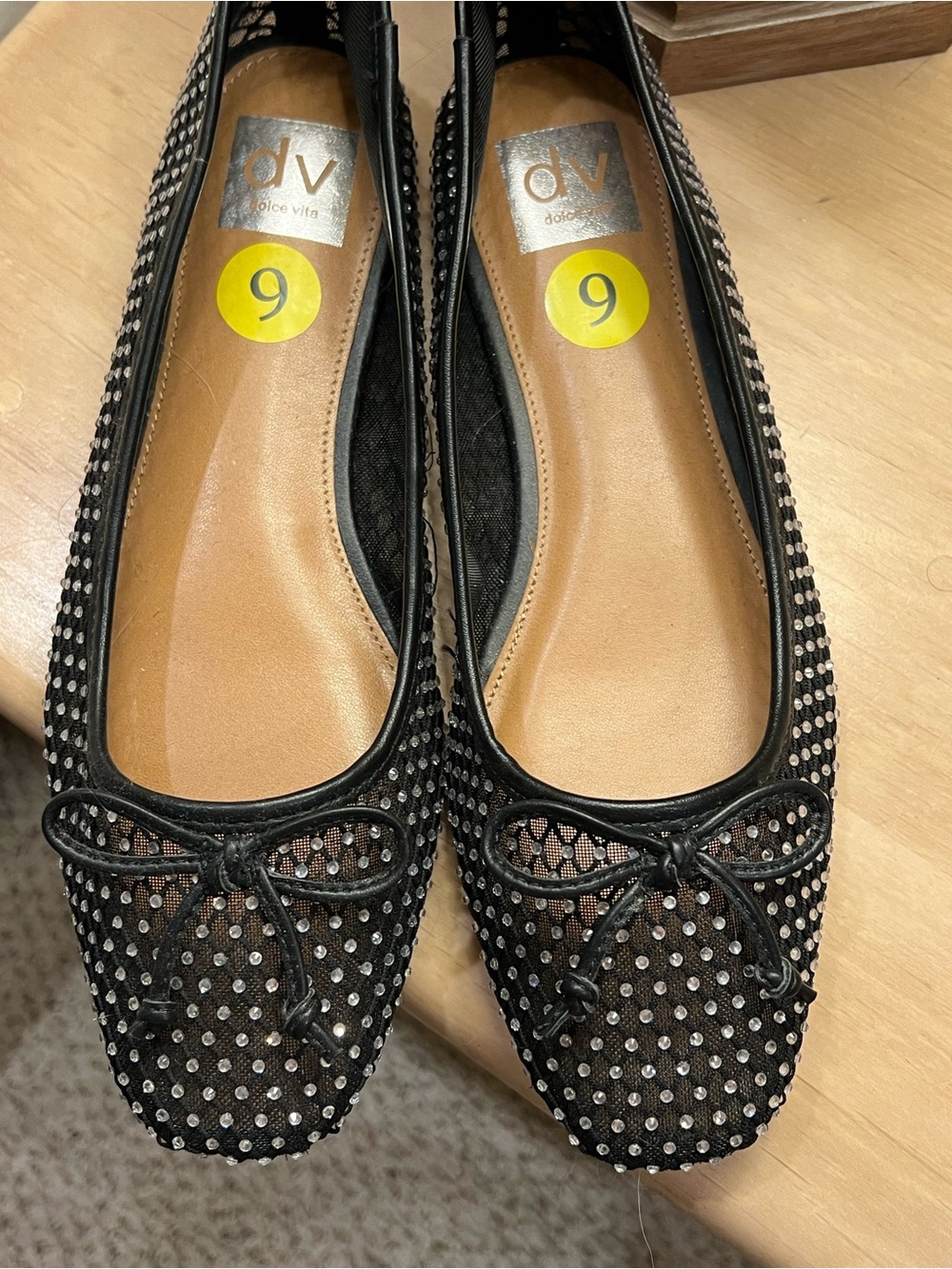 DV by Dolce Vita Black Mesh Ballet Flats with Stud Accents